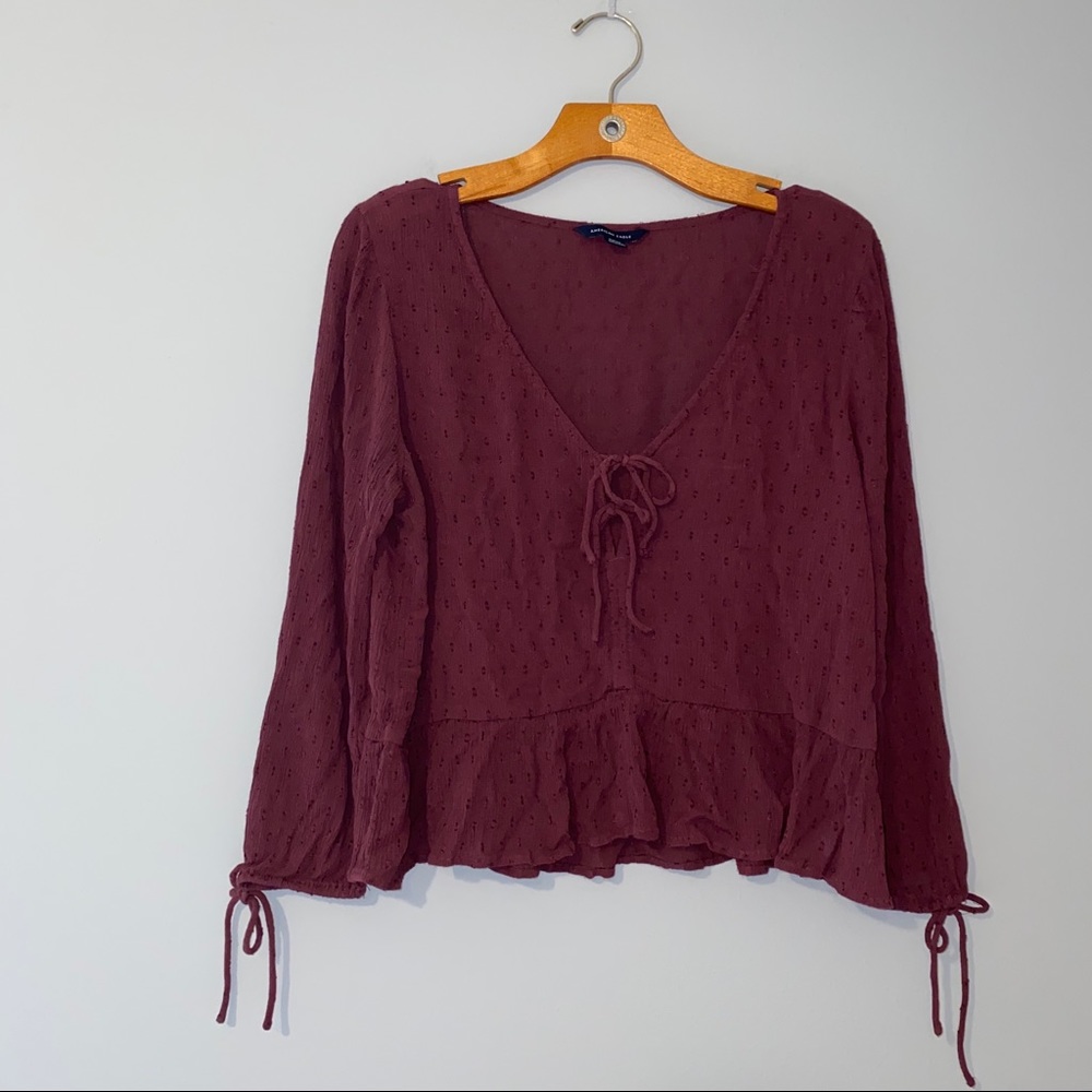 🌵 AEO Tie Front Long Sleeve Blouse